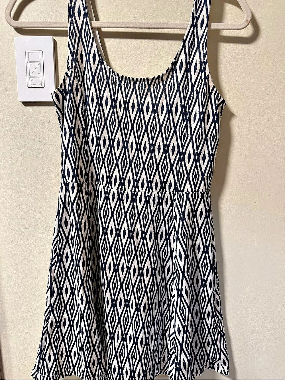 Express Geometric Mini Dress Blue & White Size Medium